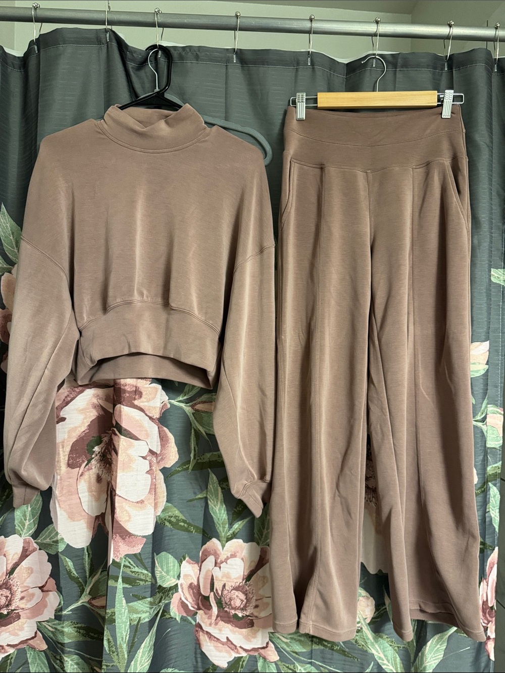Women's Wide-Leg Lounge Jumpsuit Set - Taupe